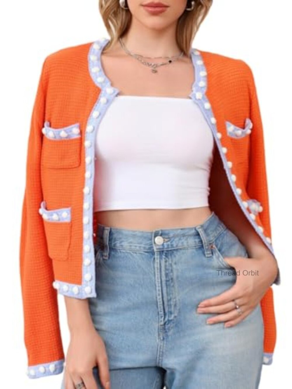 Chunky Knit Cropped Cardigan Women Open Front Jackie O Sweater Jacket